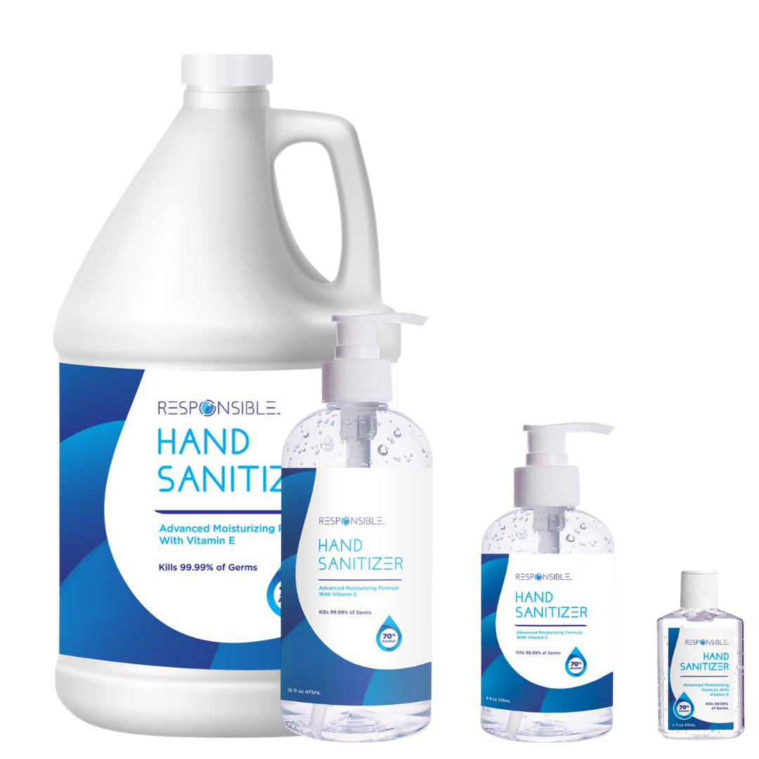3 sizes of hand sanitizer
